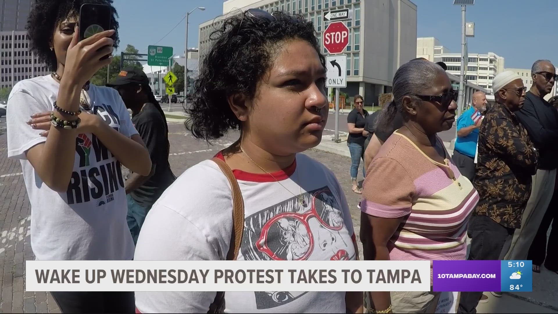 Dozens of demonstrators gathered on the steps of the Hillsborough County Public School office building in Tampa.