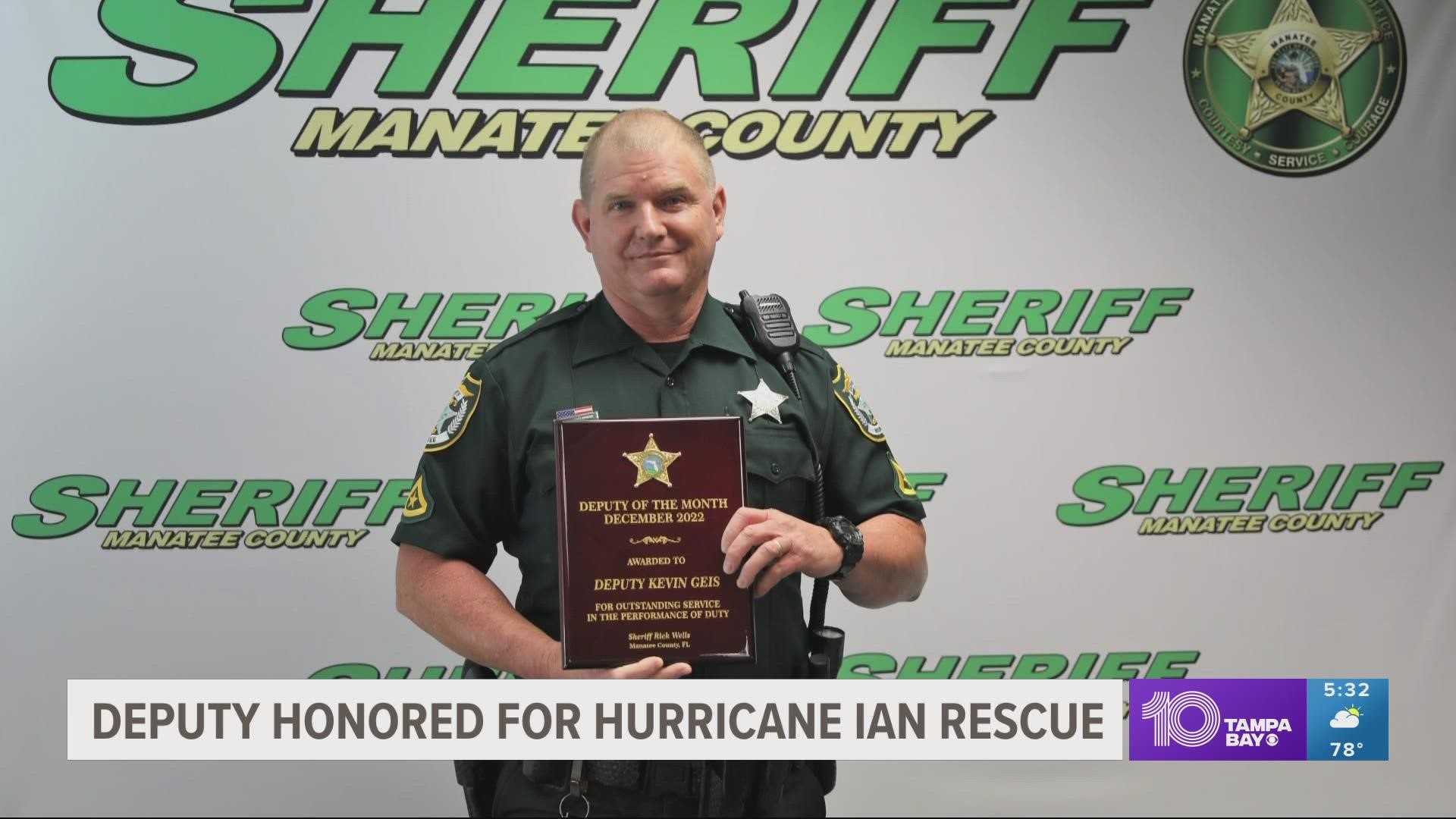 Deputy Kevin Geis was named Manatee County Sheriff's Office Deputy of the Month for December 2022 for his quick response and actions to save a woman's life.