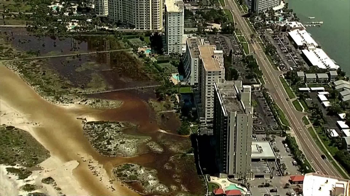 Video Clearwater Beach brown, flooded after Hurricane Idalia