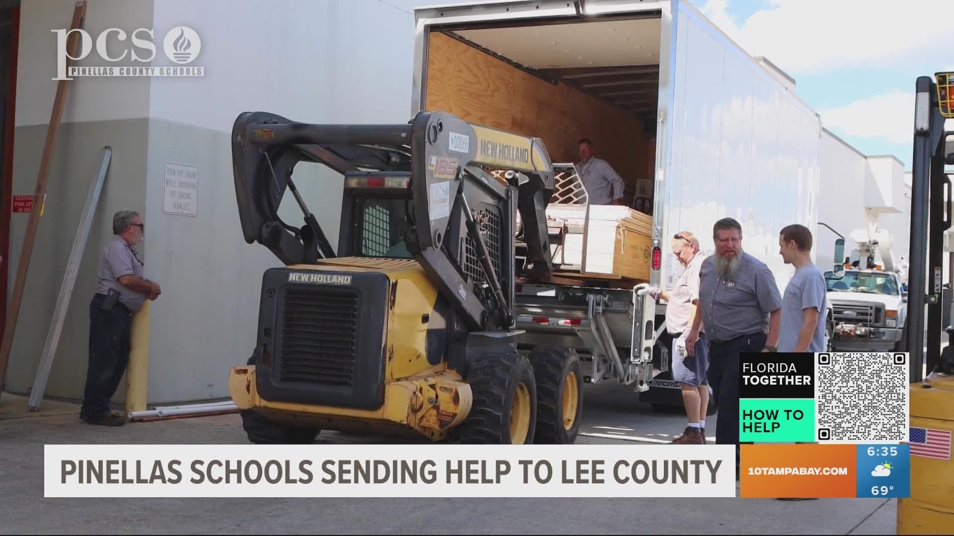 The crew will hand out meals and work to repair schools in Lee County to get them ready for reopening.