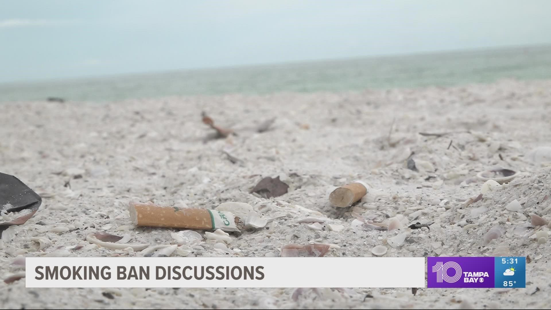 Sarasota city commissioners gave initial approval for an ordinance to ban smoking at city beaches and parks. St. Petersburg could be next.