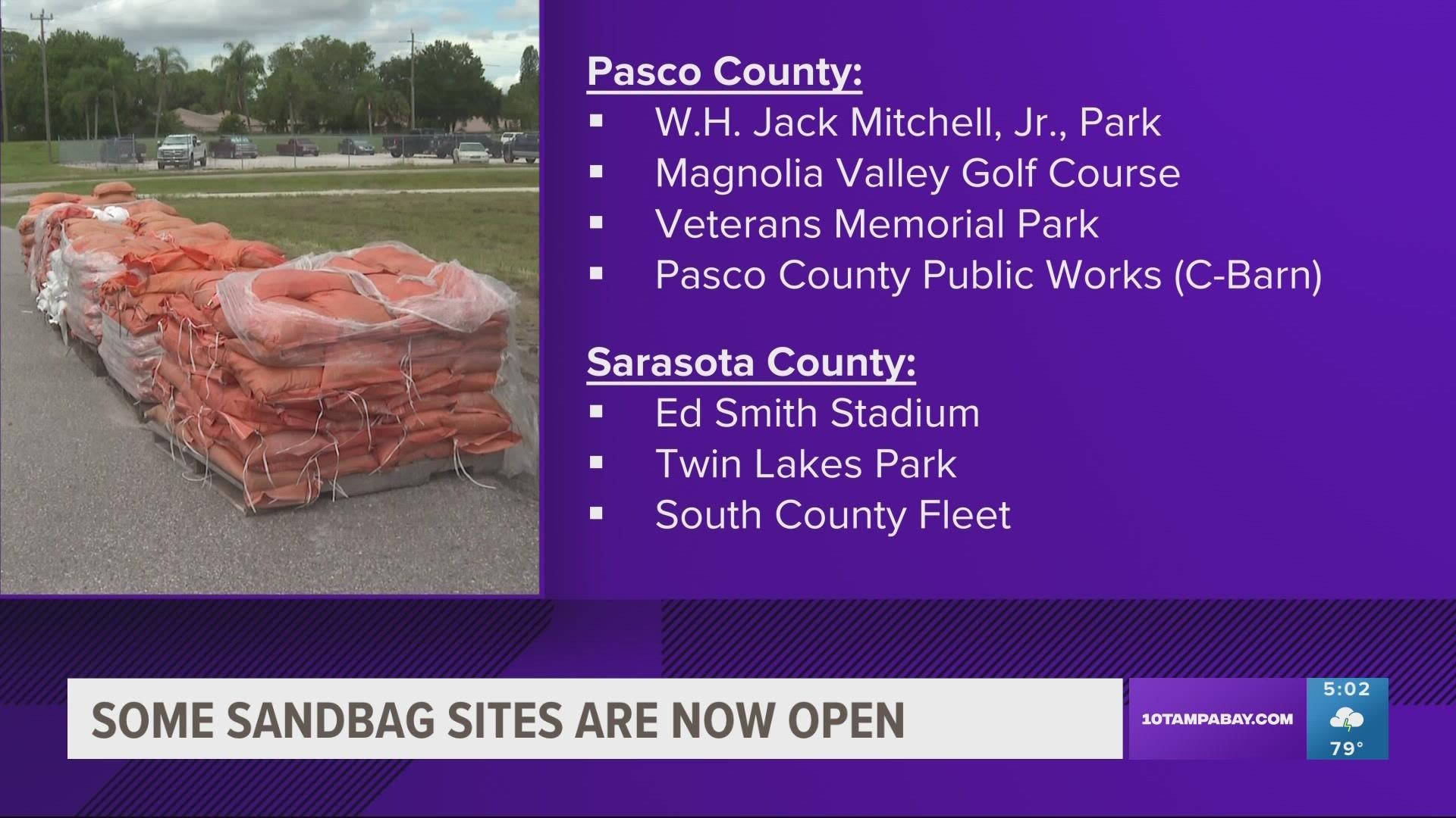 Sarasota, Manatee and Pasco counties already have plans to open sandbag sites.