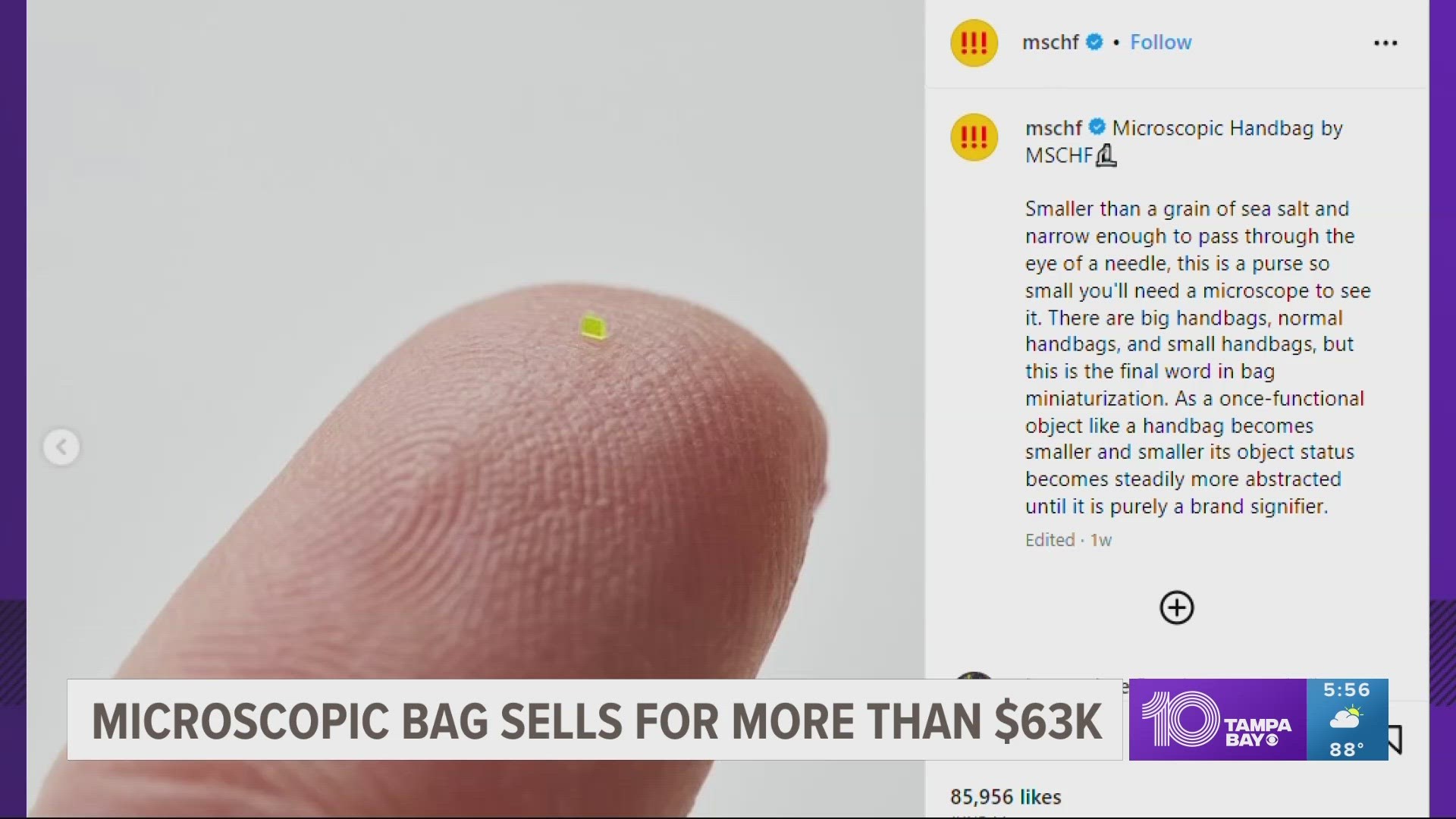 Microscopic handbag 'smaller than grain of salt' sells for more than  $63,000