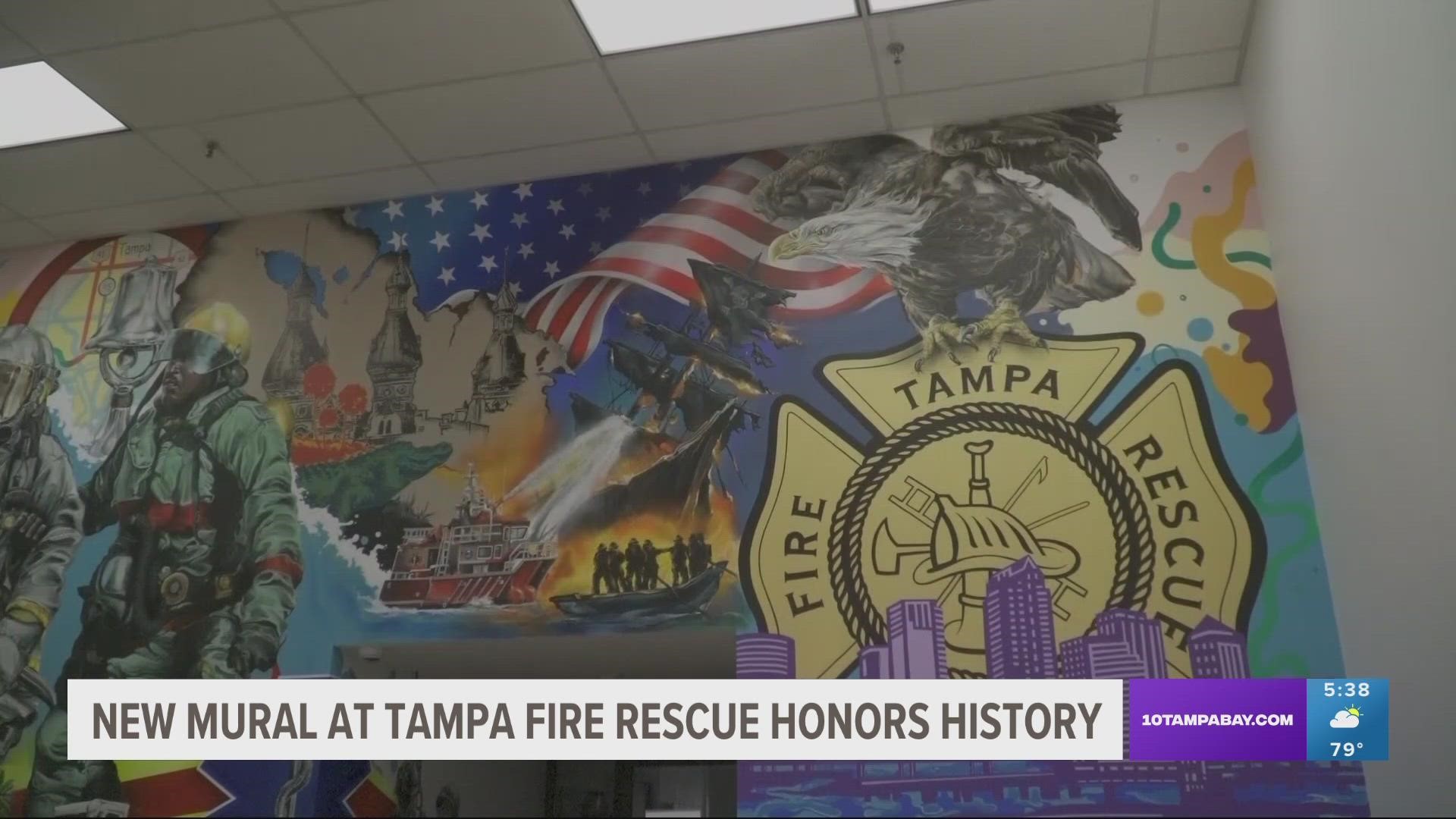 The mural features a visual timeline of Tampa Fire Rescue's rich 128-year history, a city spokesperson wrote in a statement.