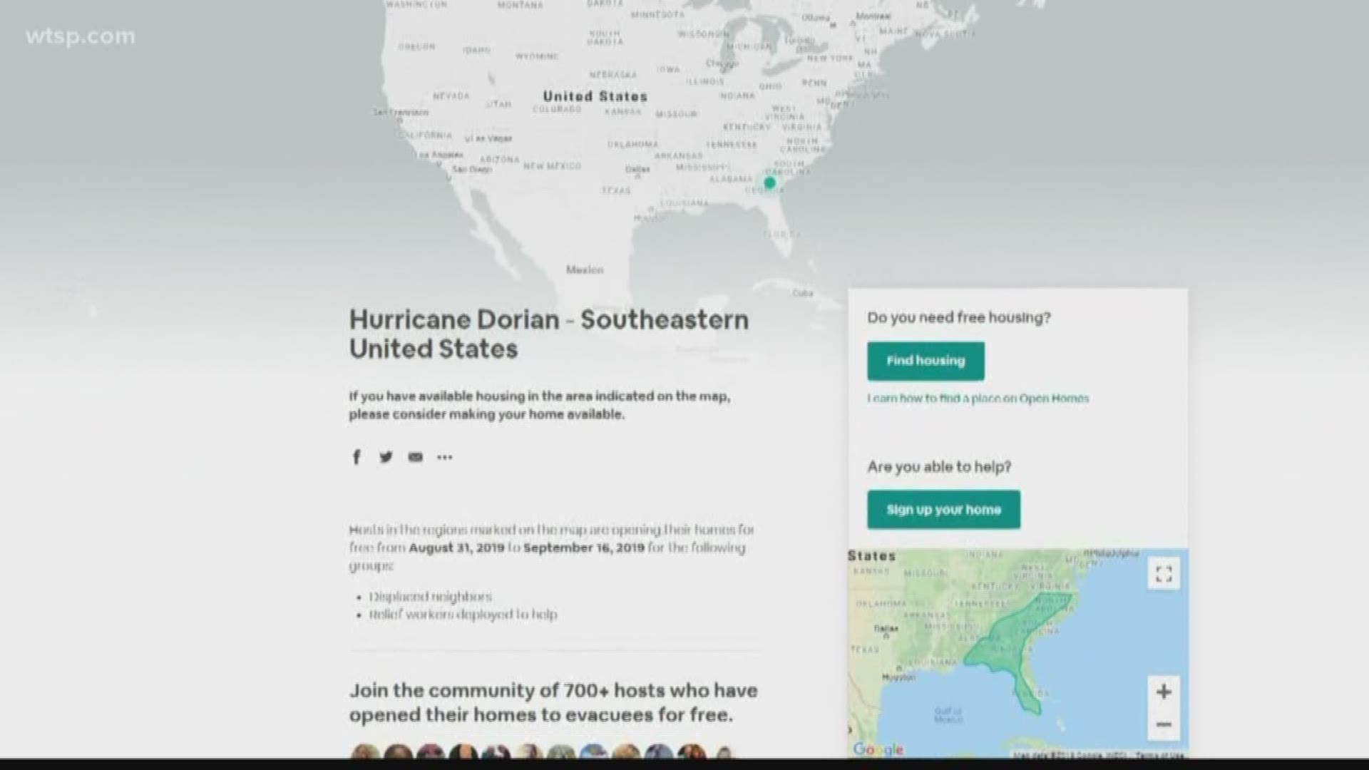 Airbnb's program activated yesterday in Florida for people who are evacuating due to Hurricane Dorian offering free shelter. First responders can also take advantage of the program.