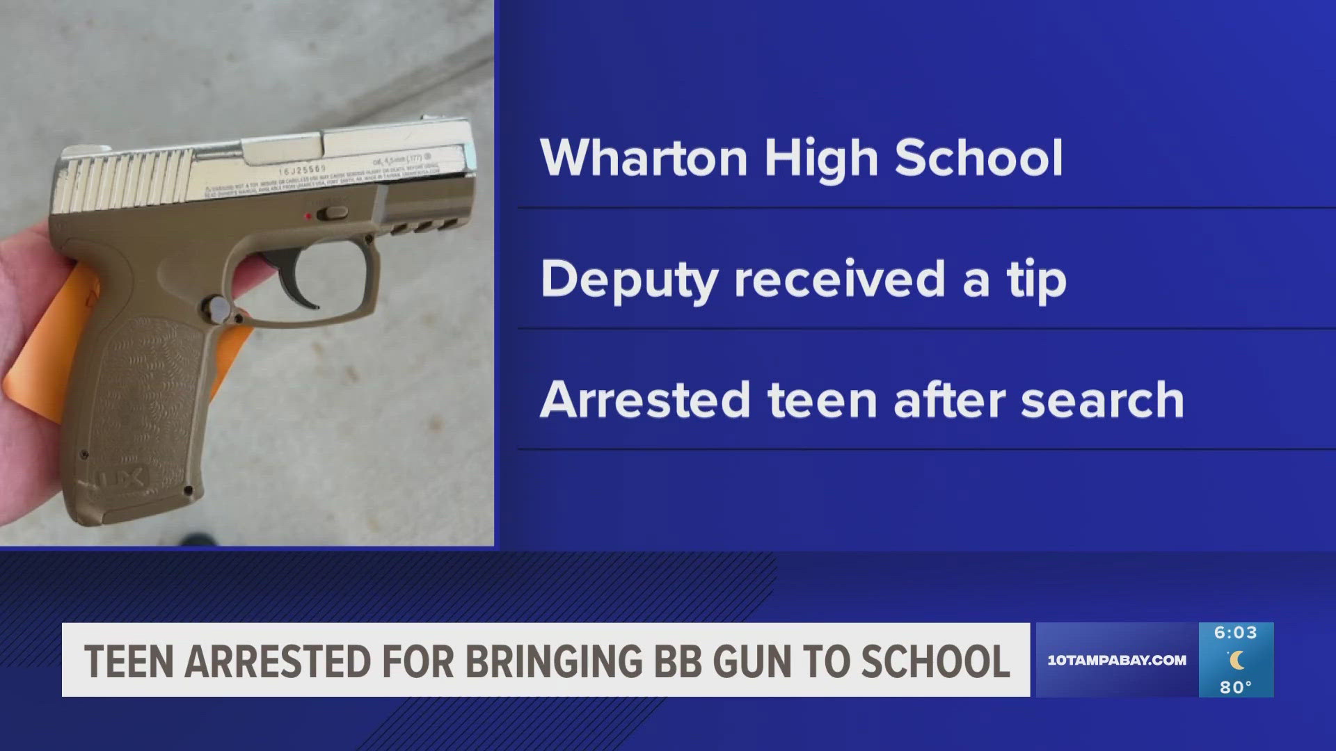 The teen is charged with one count of possession of a weapon on school property.