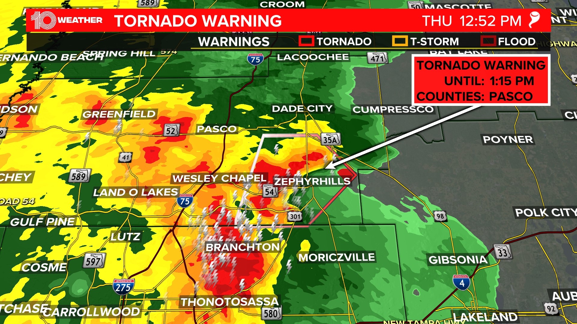 Pasco County tornado warning allowed to expire