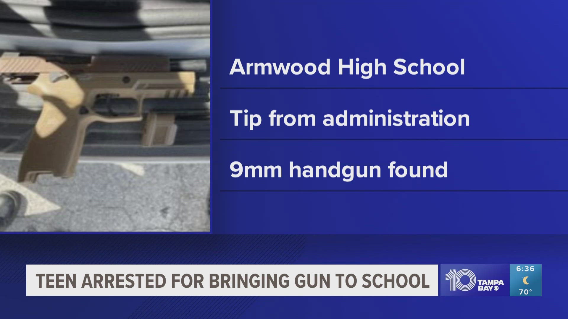 A school resource officer got a tip from administration who said the teen had a gun in his backpack.