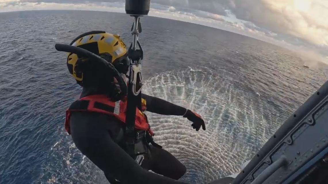 VIDEO: Coast Guard helicopter airlifts man from boat fire off coast of ...