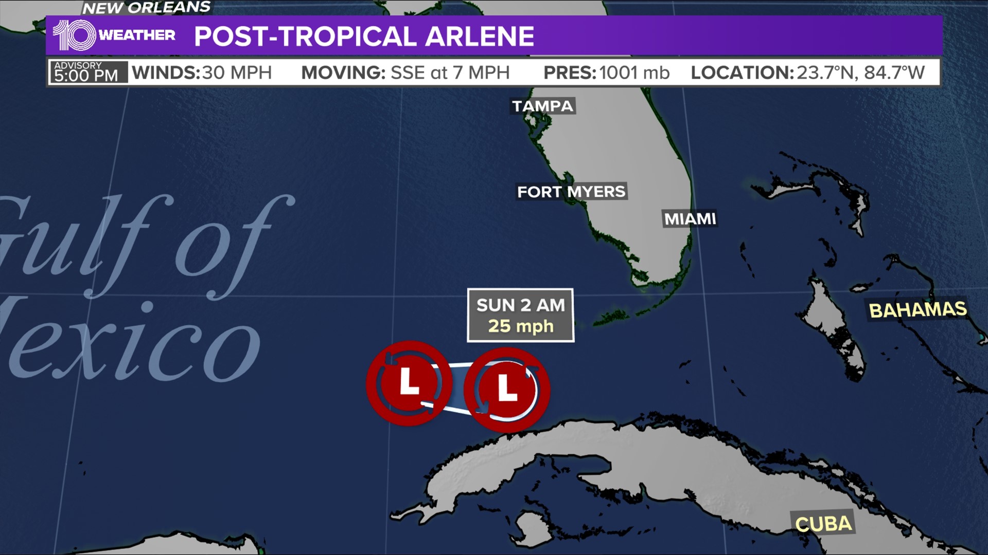 Tropical Depression Arlene moves away from Florida