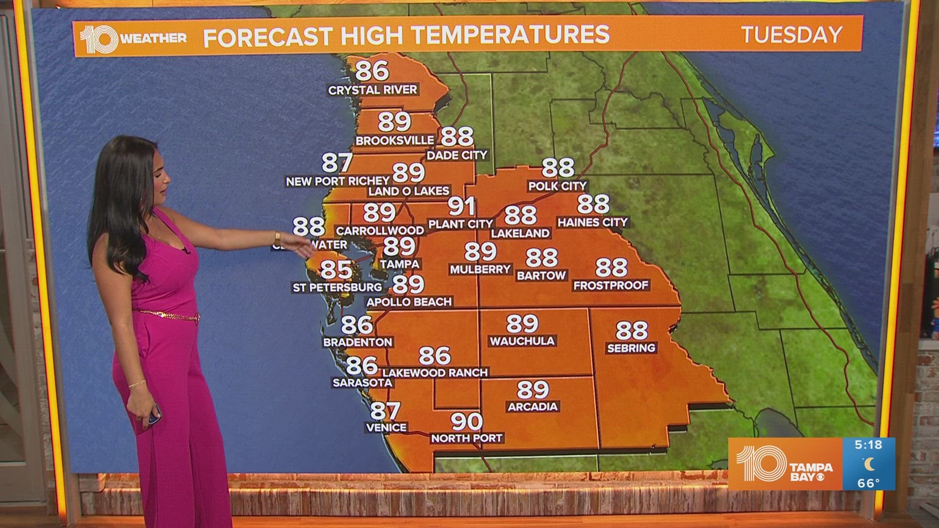 10 Tampa Bay meteorologist Amanda Pappas has today's forecast, showing Tampa Bay getting closer to that summer warm-up weather.