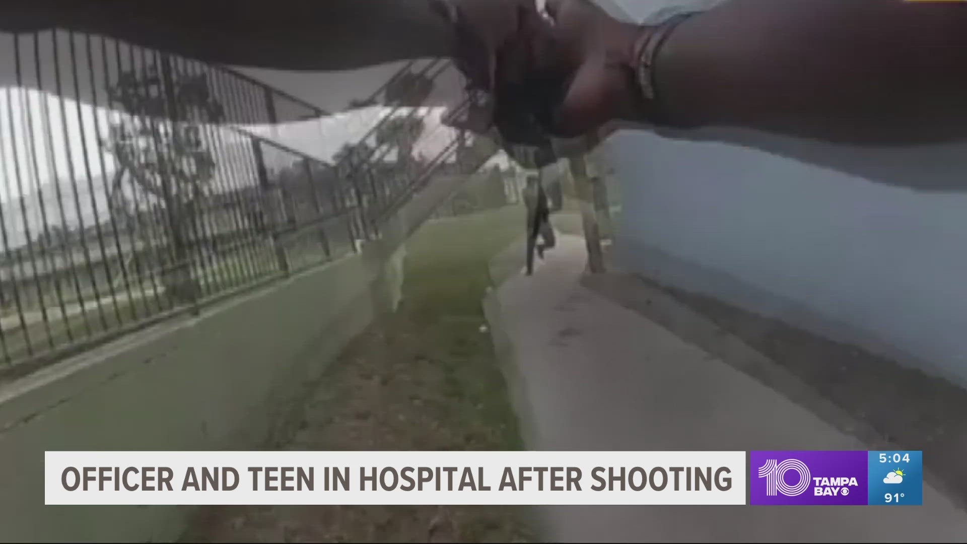 The 13-year-old boy is being monitored by police as he is treated for gunshot wounds to the left thigh and stomach.