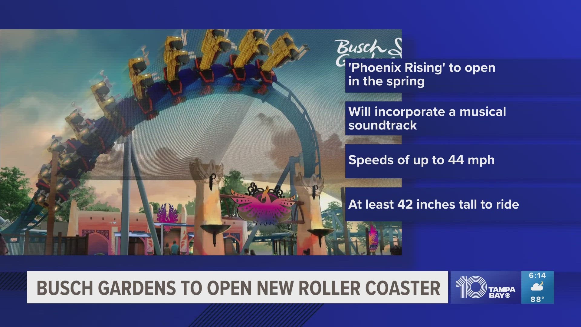 The new family-friendly suspended roller coaster is set to open in 2024 and features a first for the Tampa Bay-area theme park.