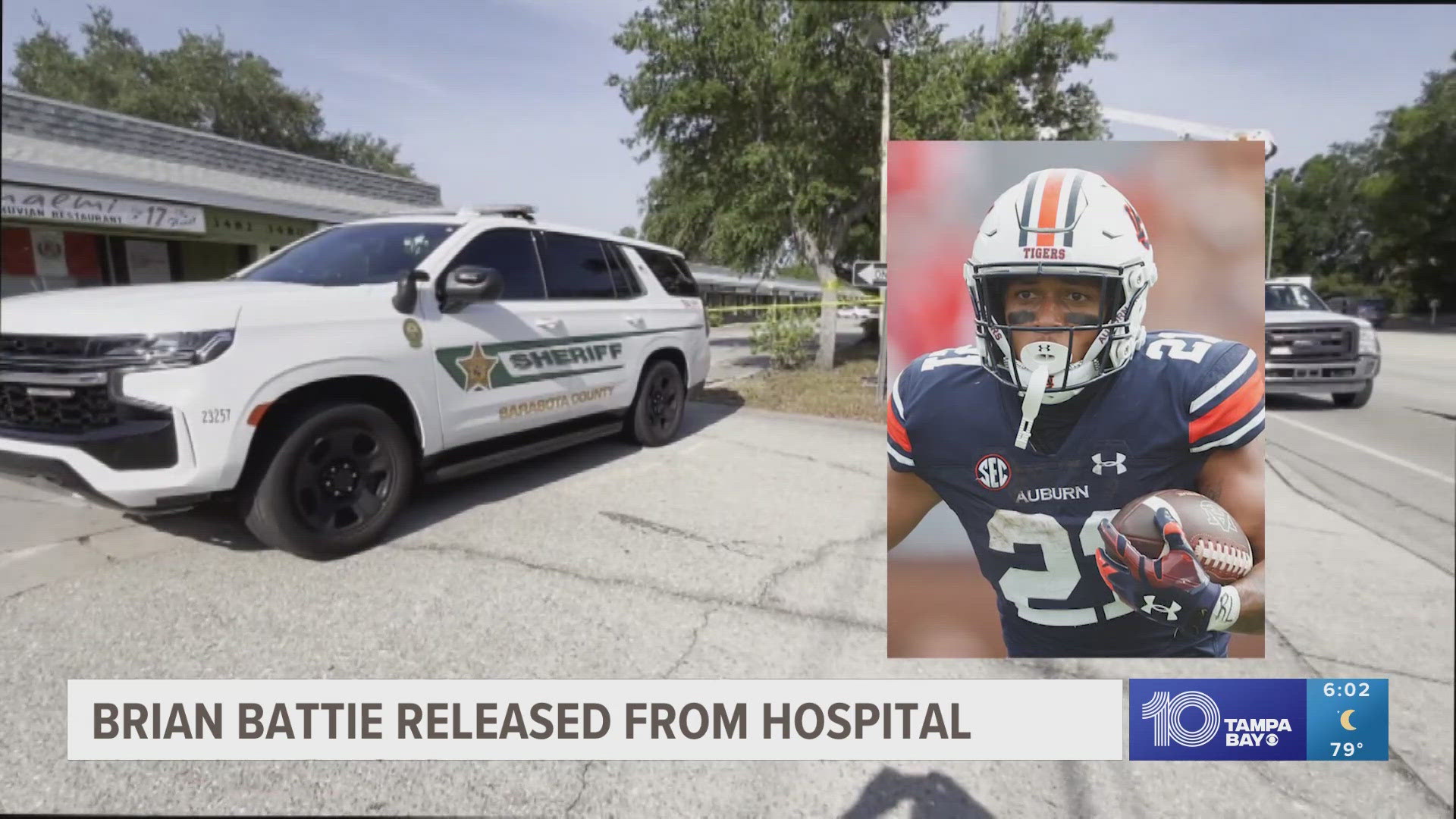 Brian Battie, the Auburn running back who was injured while his brother, Tommie Battie IV, was killed after a shooting in May at a shopping plaza, has been released.