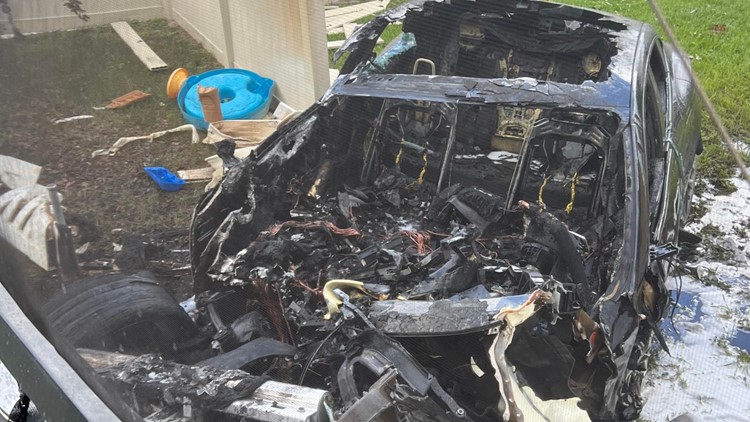 Photos: Tesla erupts into flames after crashing into Florida home