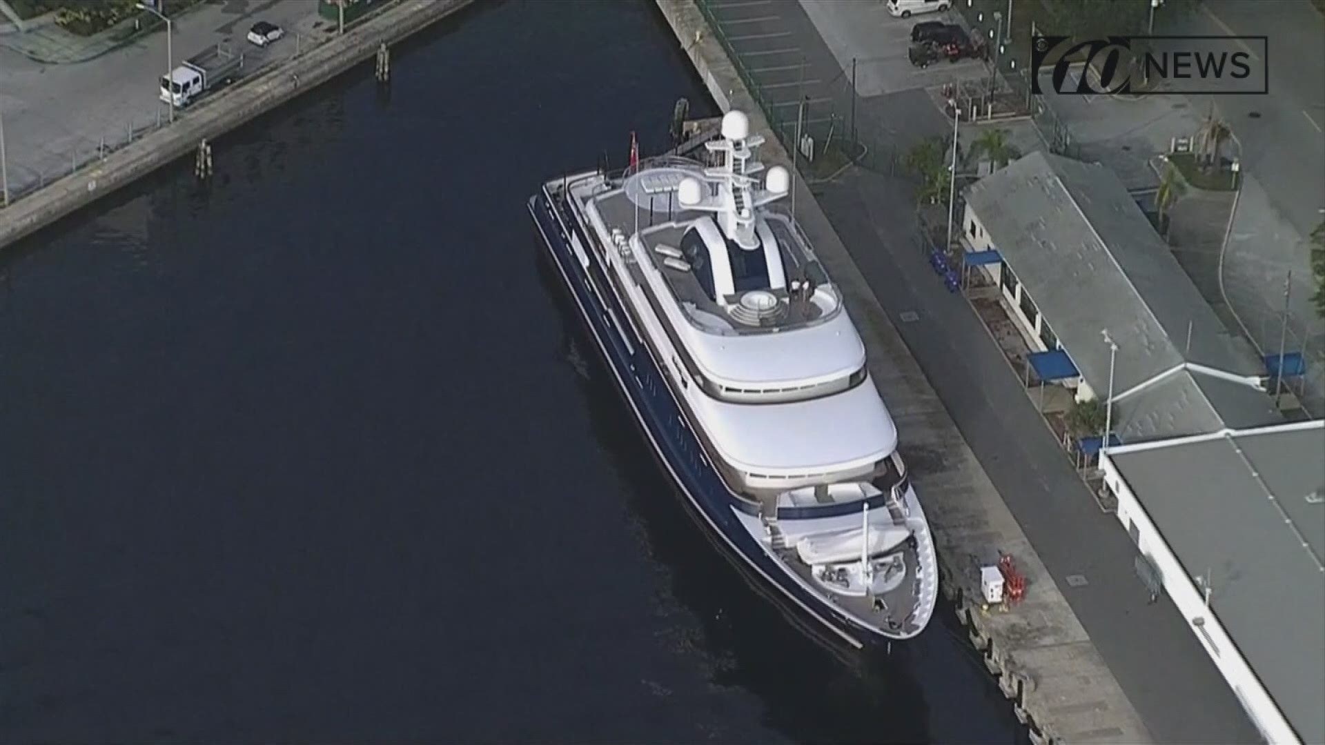 A yacht that costs $650,000 a week to rent is docked in St. Petersburg.