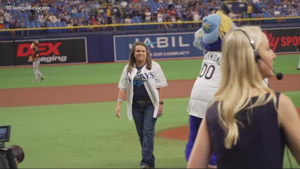 FHP Trooper Toni Schuck throws first pitch at Rays home opener