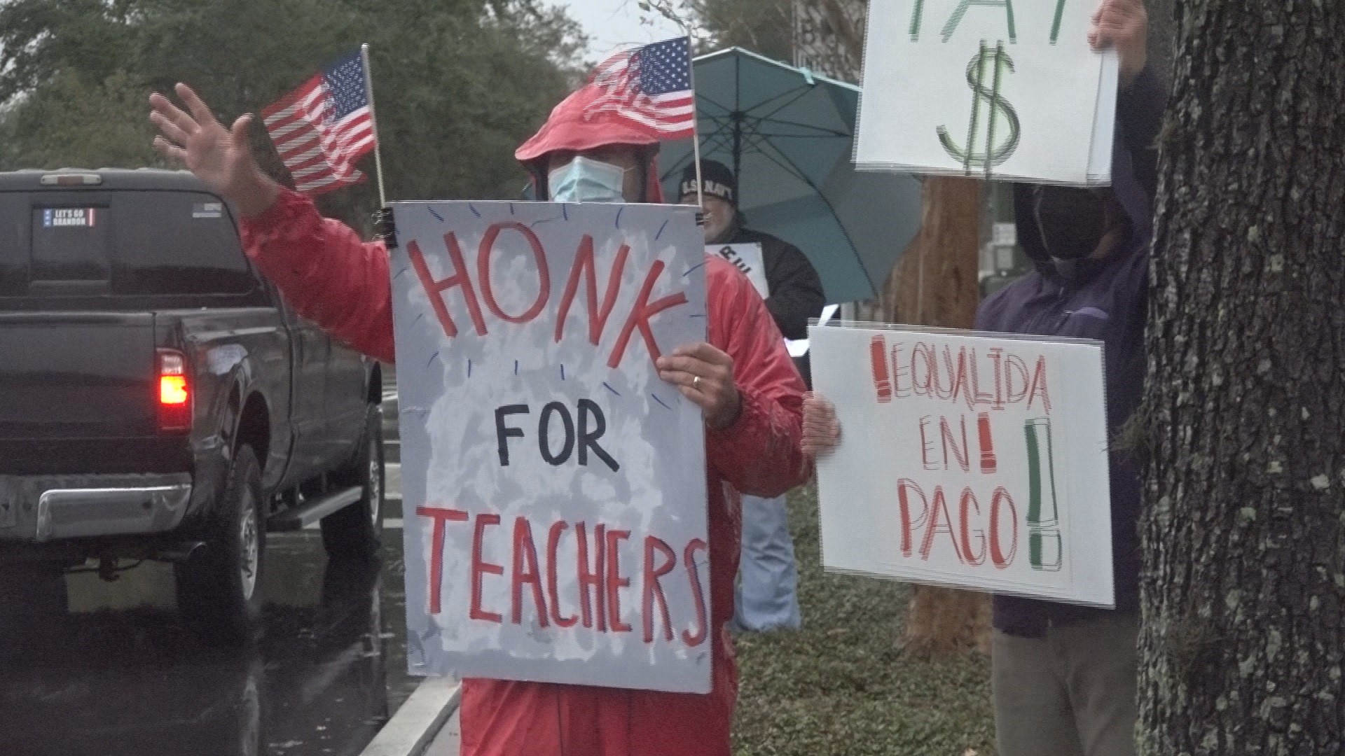 The rally called on local legislators to vote 'no' on two bills that opponents say are anti-union and don't adequately support veteran educators.