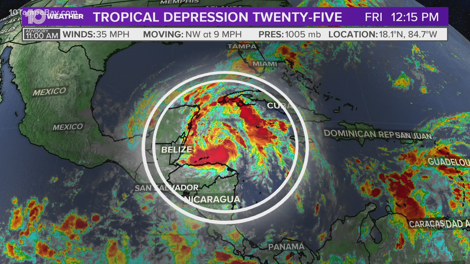 Tropical Depression 25 formed Friday morning in the northwestern Caribbean Sea.