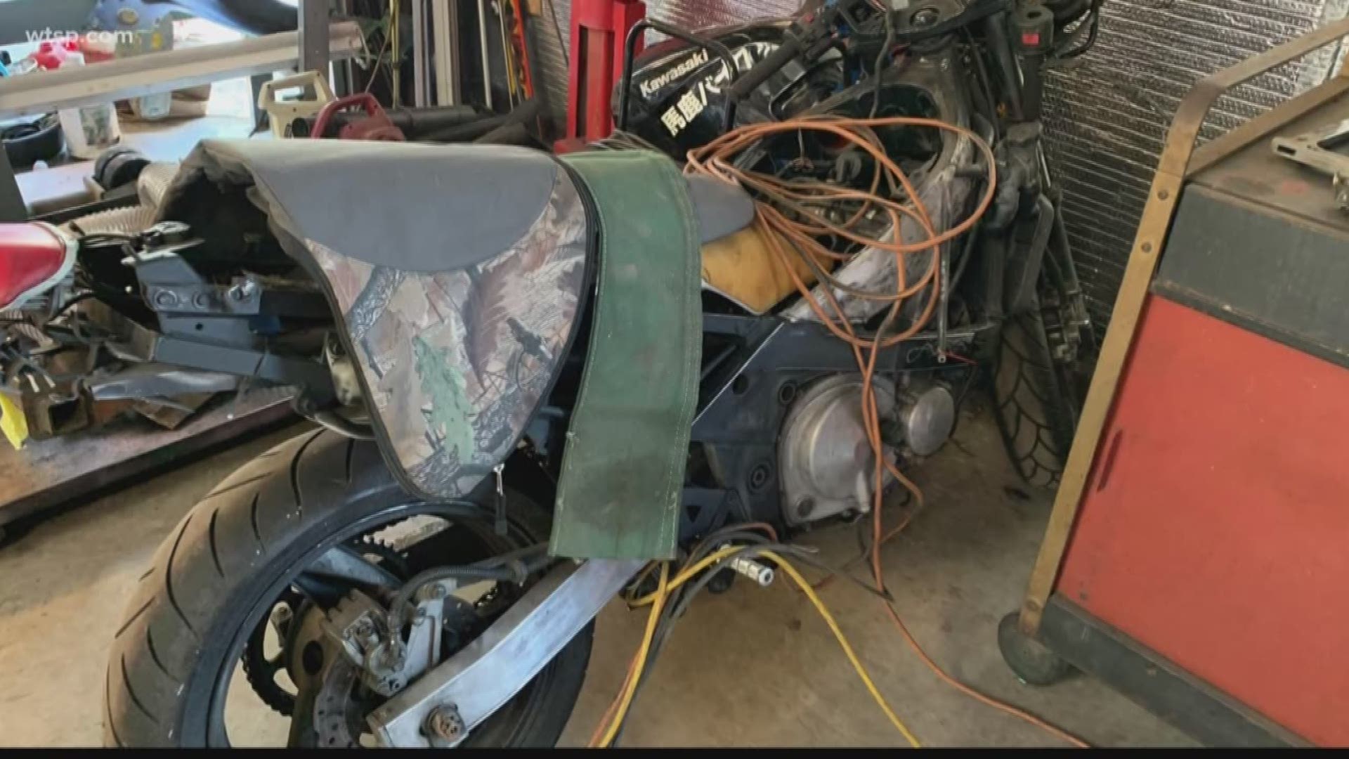 A total of 12 cars and dozens of additional car parts were found in Riverview at a home where a man and a woman are believed to have been running a chop shop.