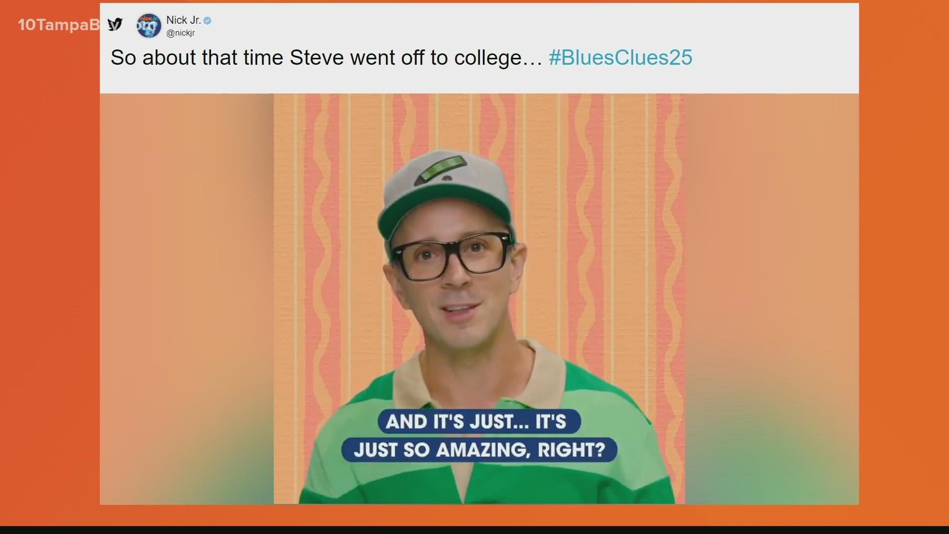 In the video, Steve says he never forgot us when he went off to college.