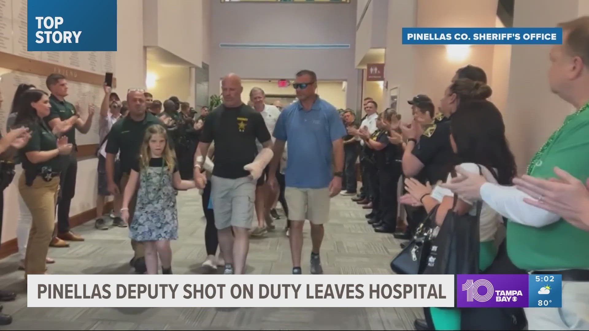 Corporal Matt Aitken was at Bayfront Health St. Petersburg receiving treatment for gunshot wounds to his leg, arm and neck from a shooting on Sunday.