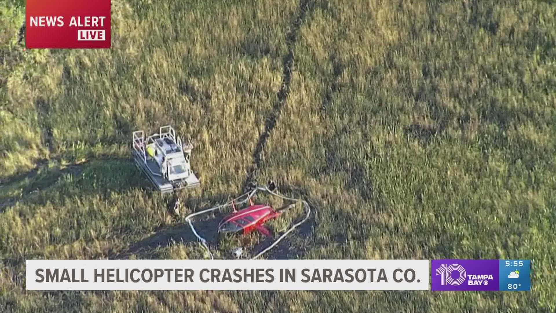 Two people inside the chopper were left with no injuries, the sheriff's office explains.