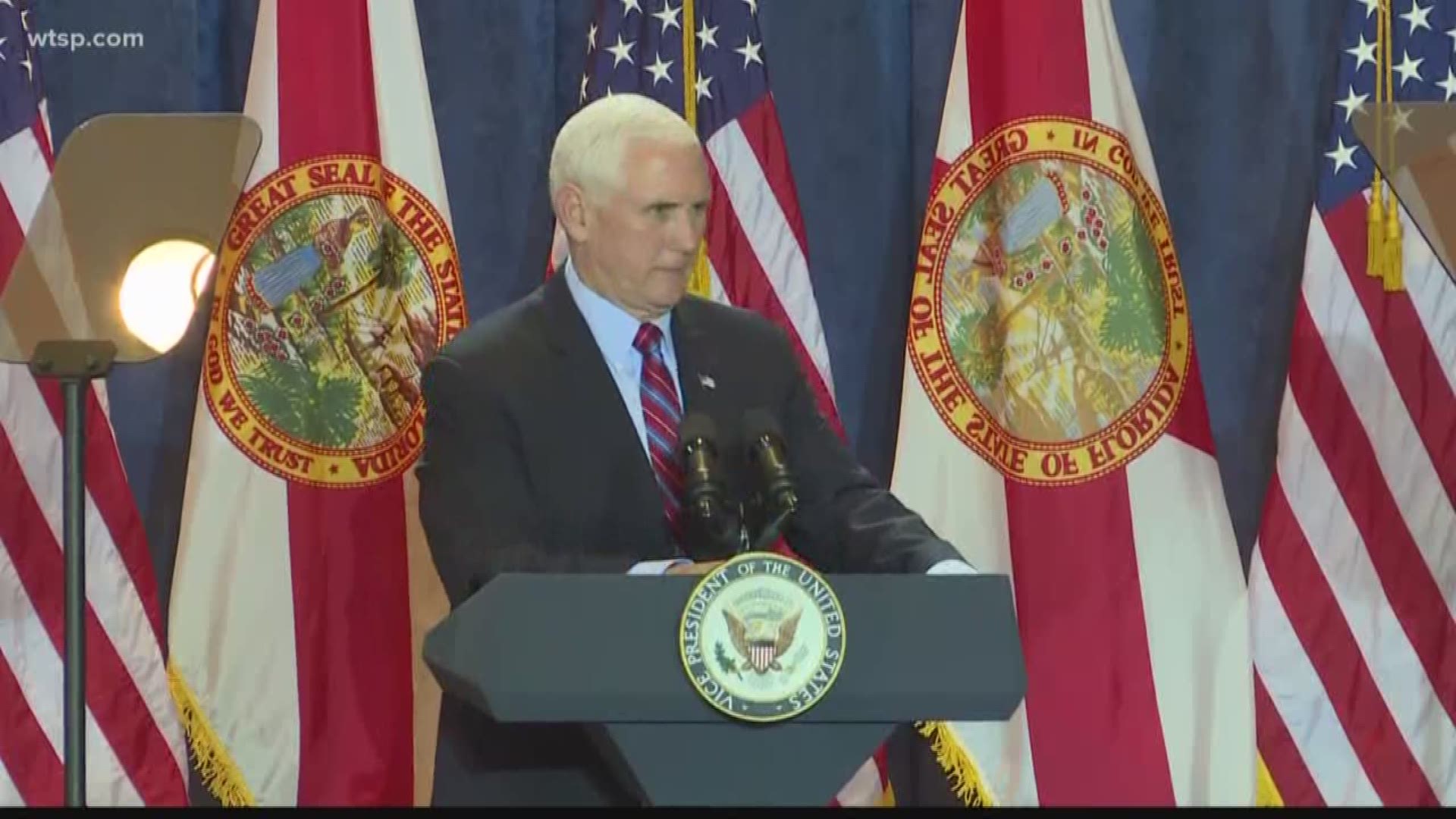 He spoke at a Keep America Great event at The Venetian Events Center in Tampa. Pence then took part in a bus tour from Tampa to Kissimmee.