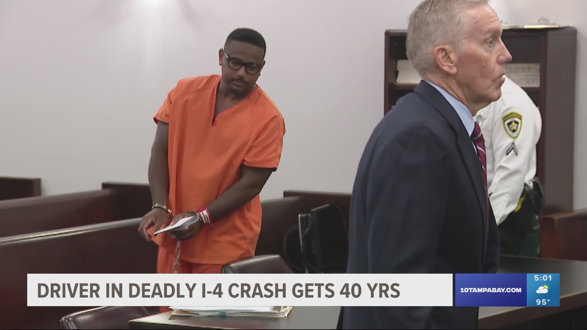 A man found guilty of killing two men in a high-speed drunk driving crash in 2021 was sentenced Wednesday in a Hillsborough County courtroom to 40 years in prison.