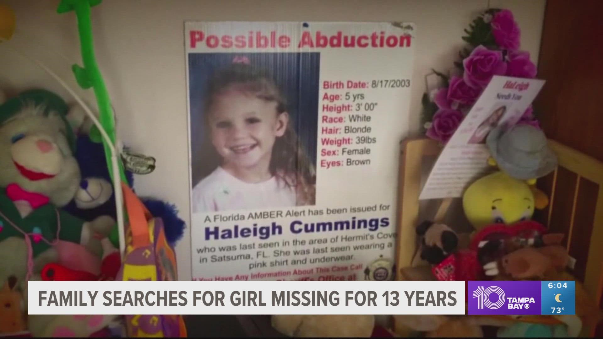 The 5-year-old disappeared from her Satsuma home in the middle of the night in February 2009.