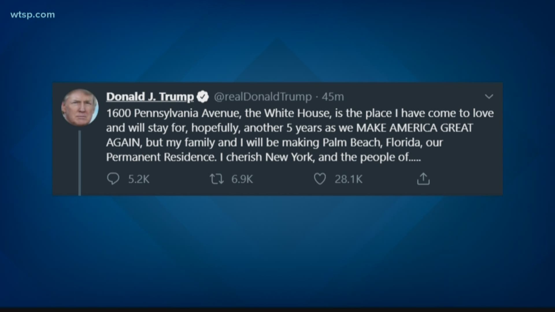 President Trump has announced that he and his family will be calling the sunshine state their permanent residence. https://bit.ly/31XYpig
