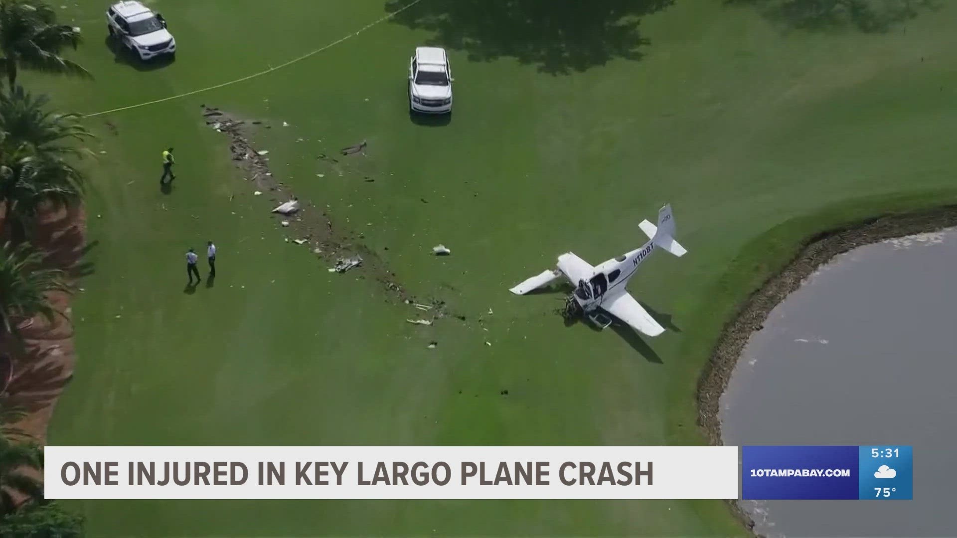 The crash happened Friday afternoon at a golf course in Key Largo.