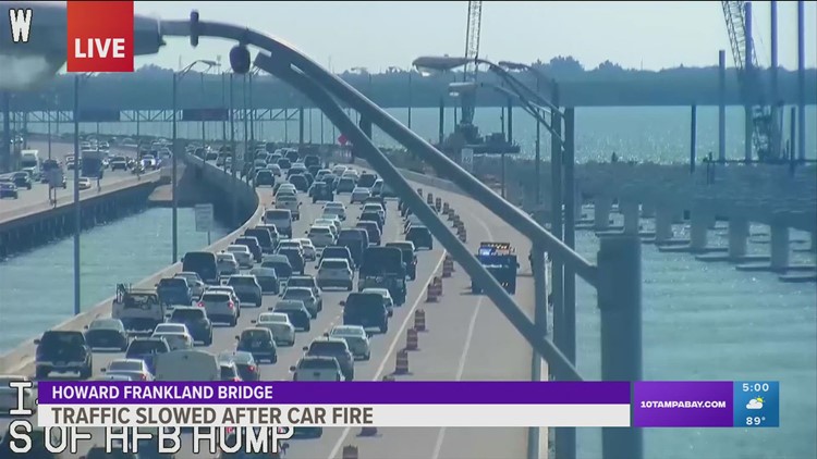 Car fire slows traffic on Howard Frankland Bridge