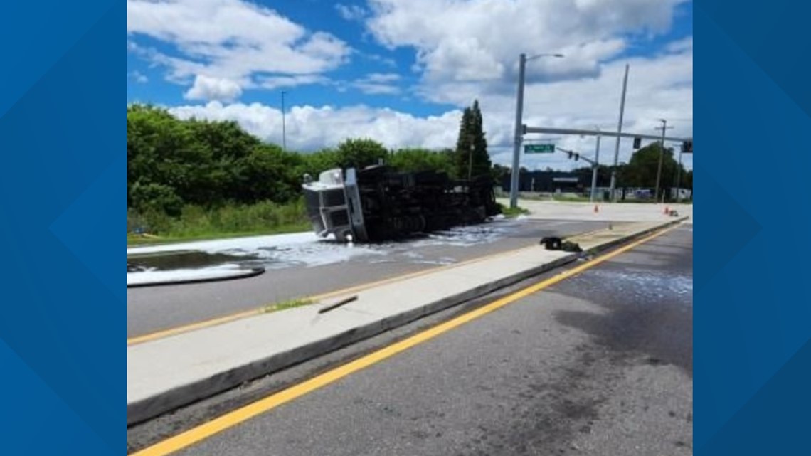 Tanker truck overturned after driver loses control | wtsp.com