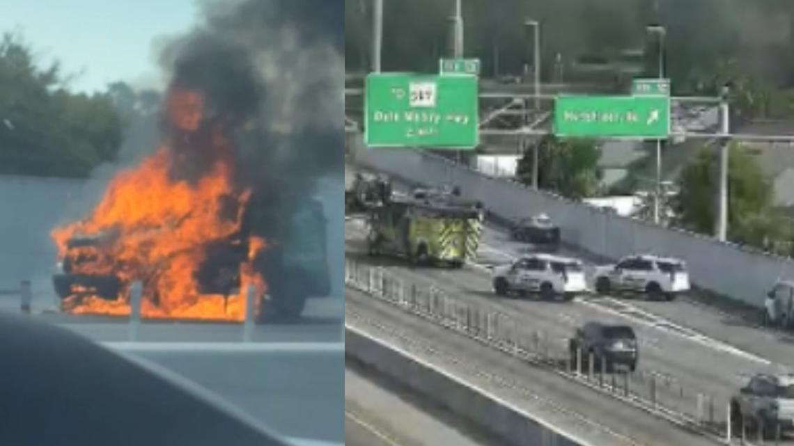 Vehicle catches fire on Veterans Expressway in Hillsborough County