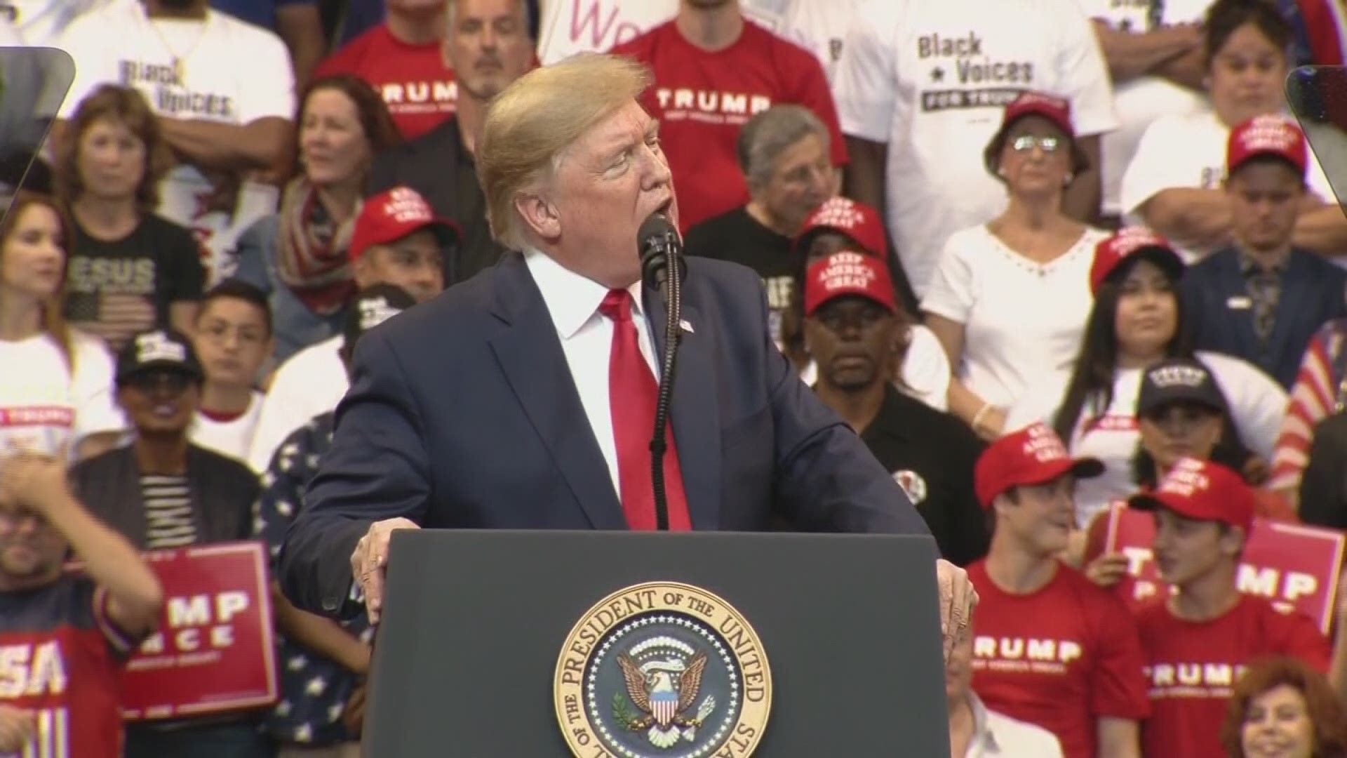 President Donald Trump tells the crowd that “some people want to change the name Thanksgiving, they don't want to use the term Thanksgiving.”