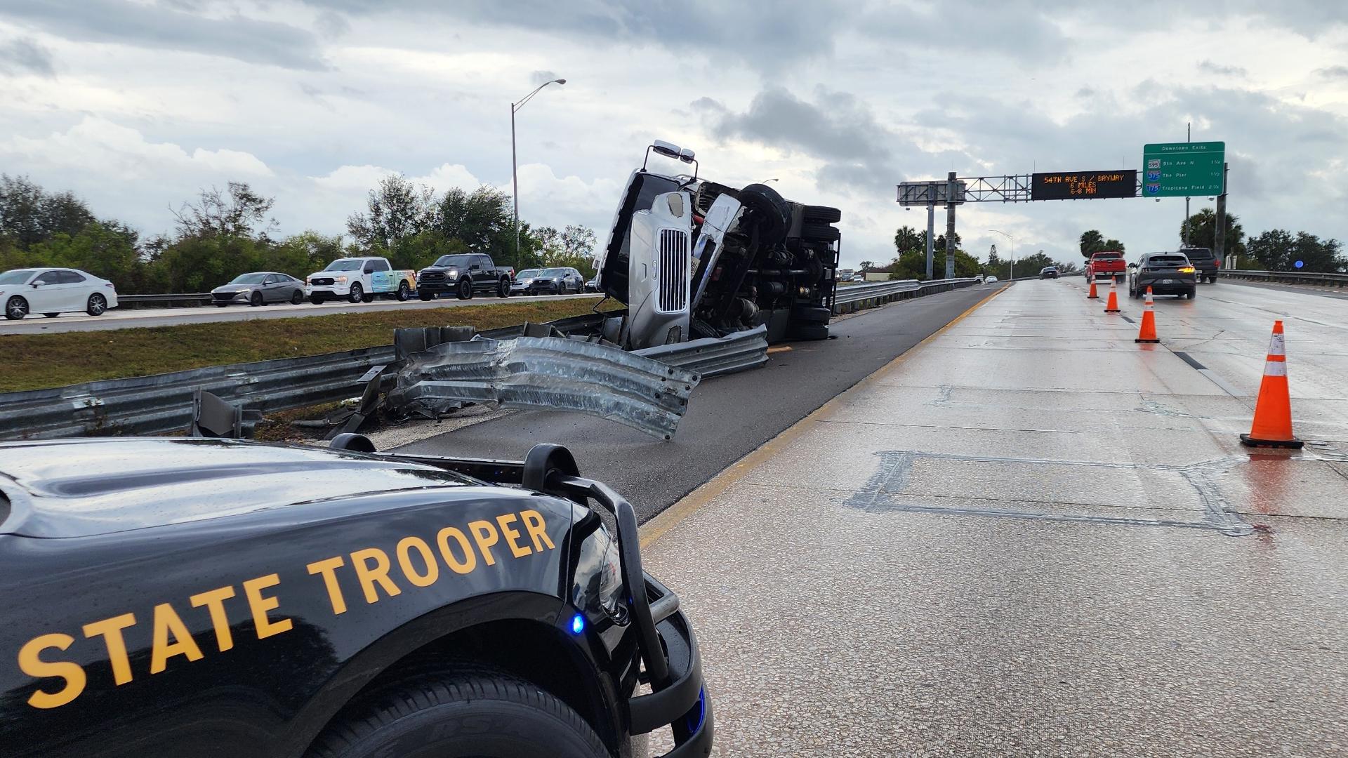 Truck crashes into guardrail, overturns on I-275 in Pinellas County ...