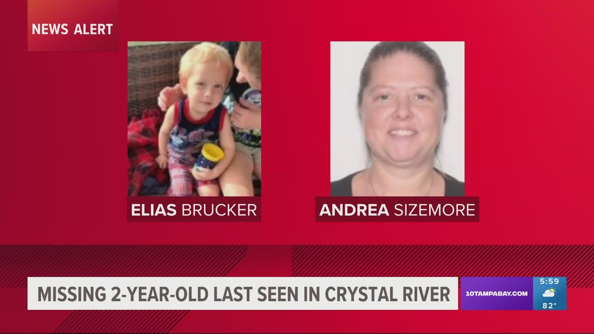 Authorities say Elias Brucker may be in the company of 41-year-old Andrea Sizemore.