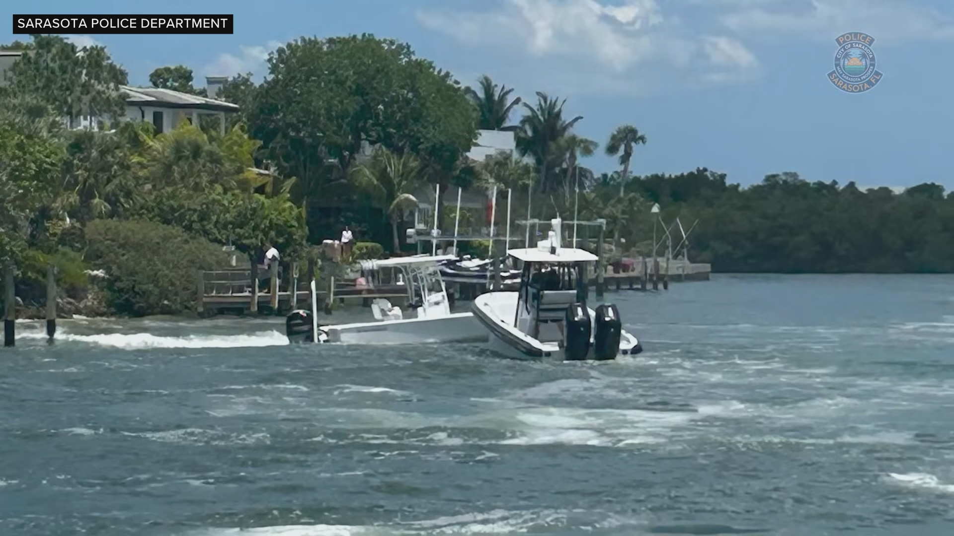 Sarasota police said a boater hit a wake and hit his head, causing him to fall face-down on the deck while the boat went in circles.