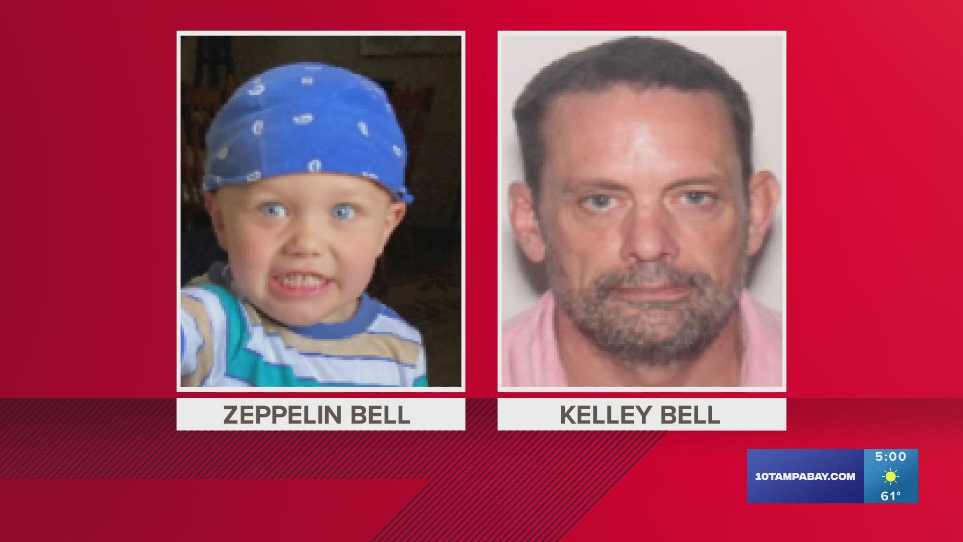 Deputies say Zeppelin Bell's father, Kelley, took him during a supervised visit on Feb. 12.