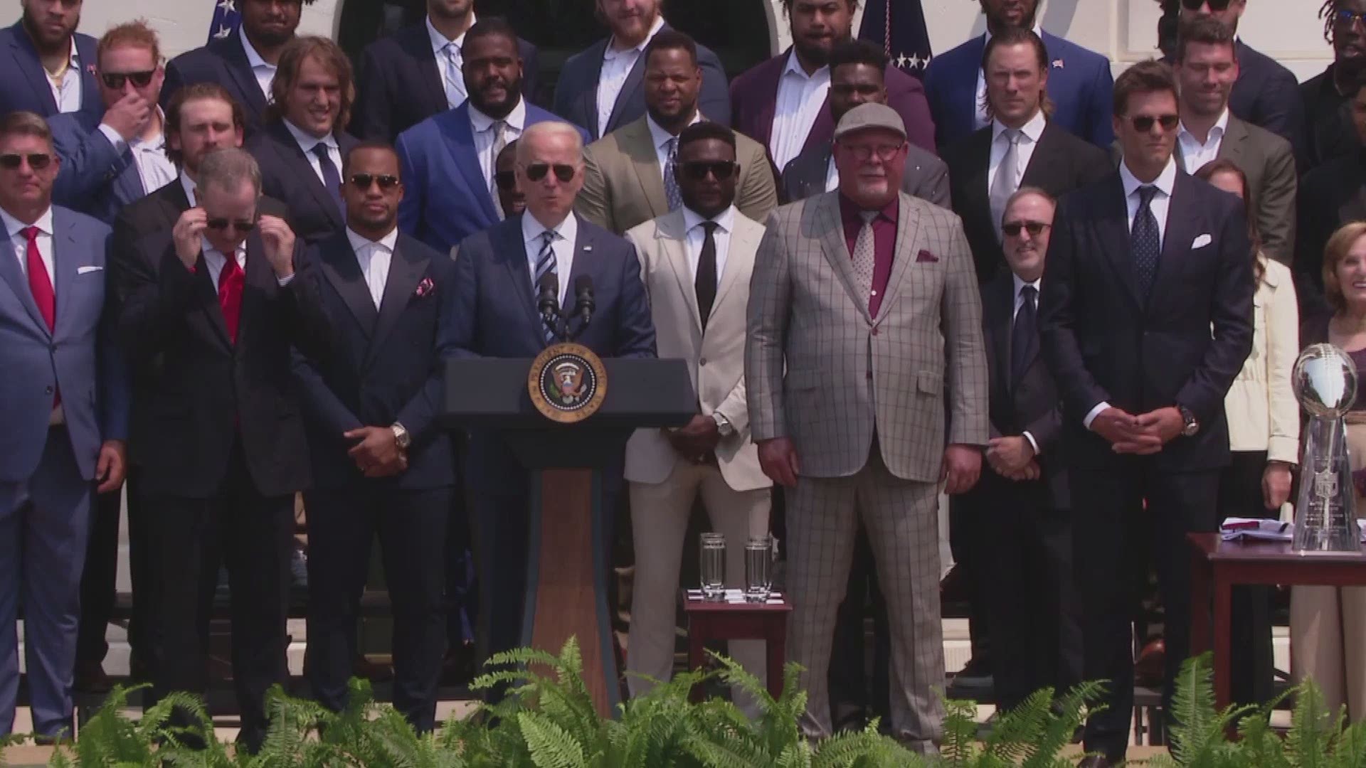 President Biden not only acknowledged Tampa Bay's Super Bowl win during the Buccaneers' visit to the White House, but also the Lightning's Stanley Cup victory.