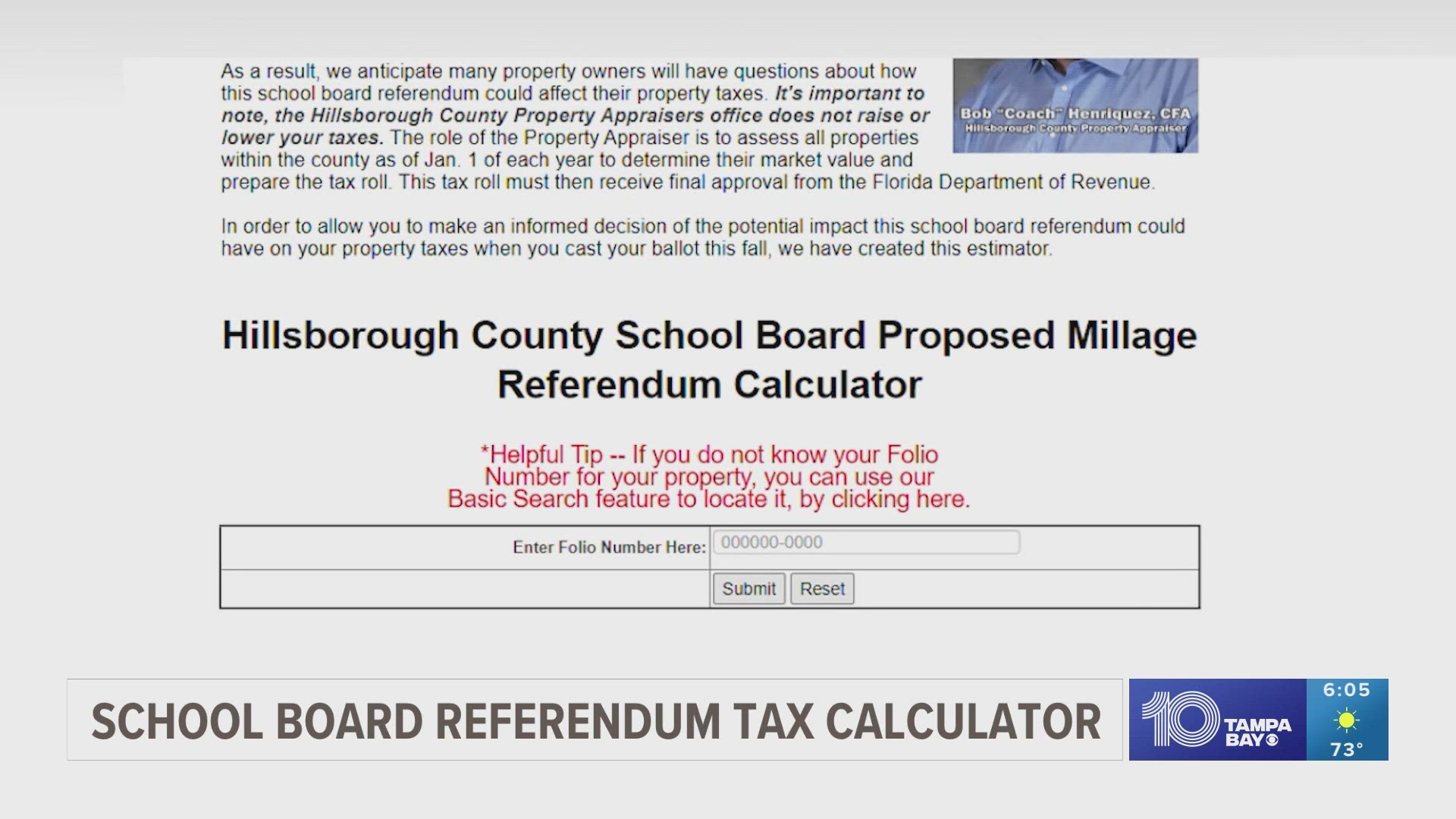 Hillsborough County School Board referendum tax calculator available ...