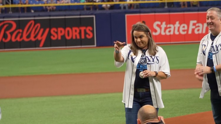 FHP Trooper Toni Schuck throws first pitch at Rays home opener