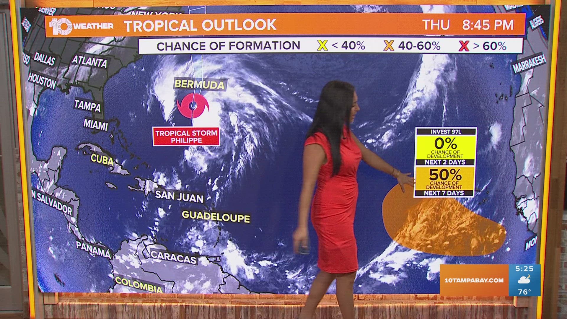 Tropical Storm Philippe is heading toward Bermuda. It is expected to eventually weaken before making landfall as a remnant low in the Northeast U.S. or Canada.