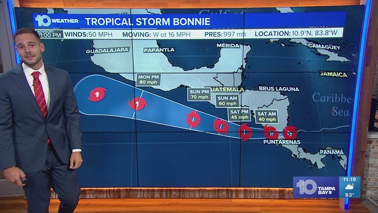 Tropical Storm Bonnie makes landfall near the border of Nicaragua and Costa Rica
