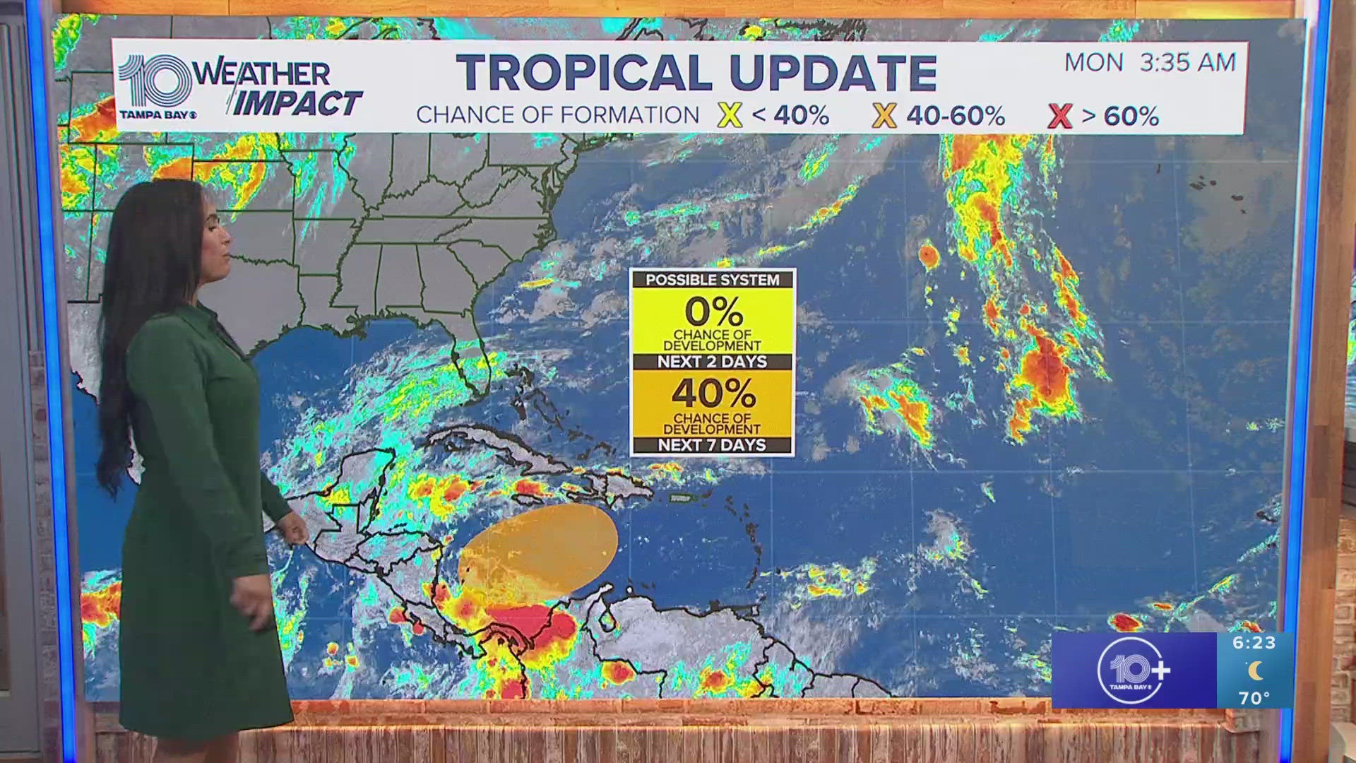 A broad area of low pressure is likely to develop over the southwestern Caribbean Sea in a few days.