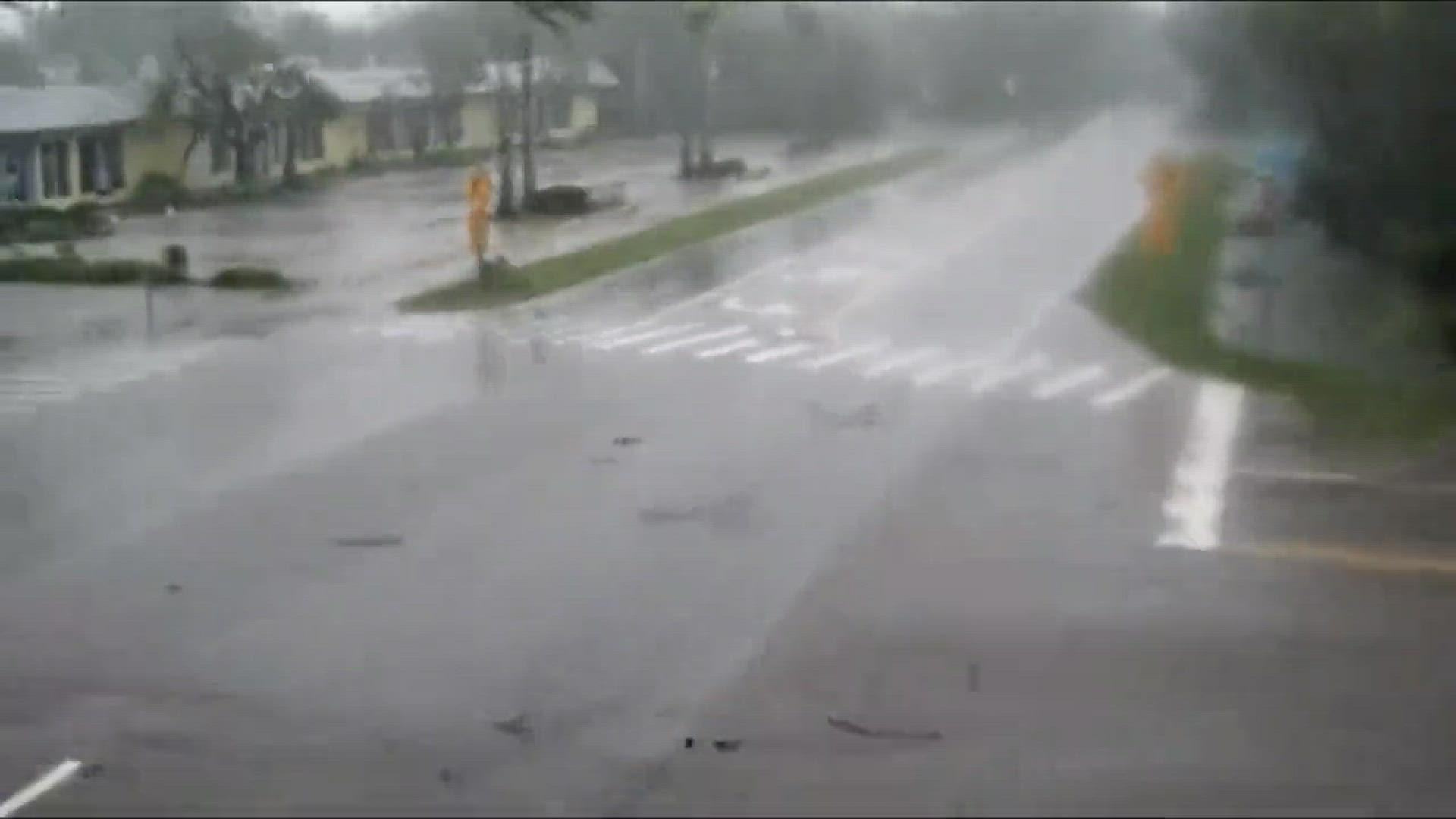A traffic camera from the city of Sanibel shows a storm surge developing. Courtesy: @BirdingPeepWx via City of Sanibel