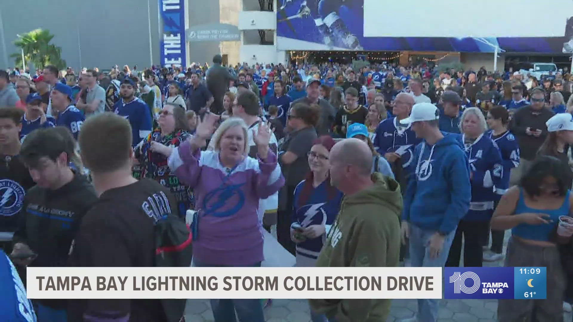 Fans brought a number of items before heading into Amalie Arena to watch the team play. All the donations will go towards those impacted by Milton and Helene.