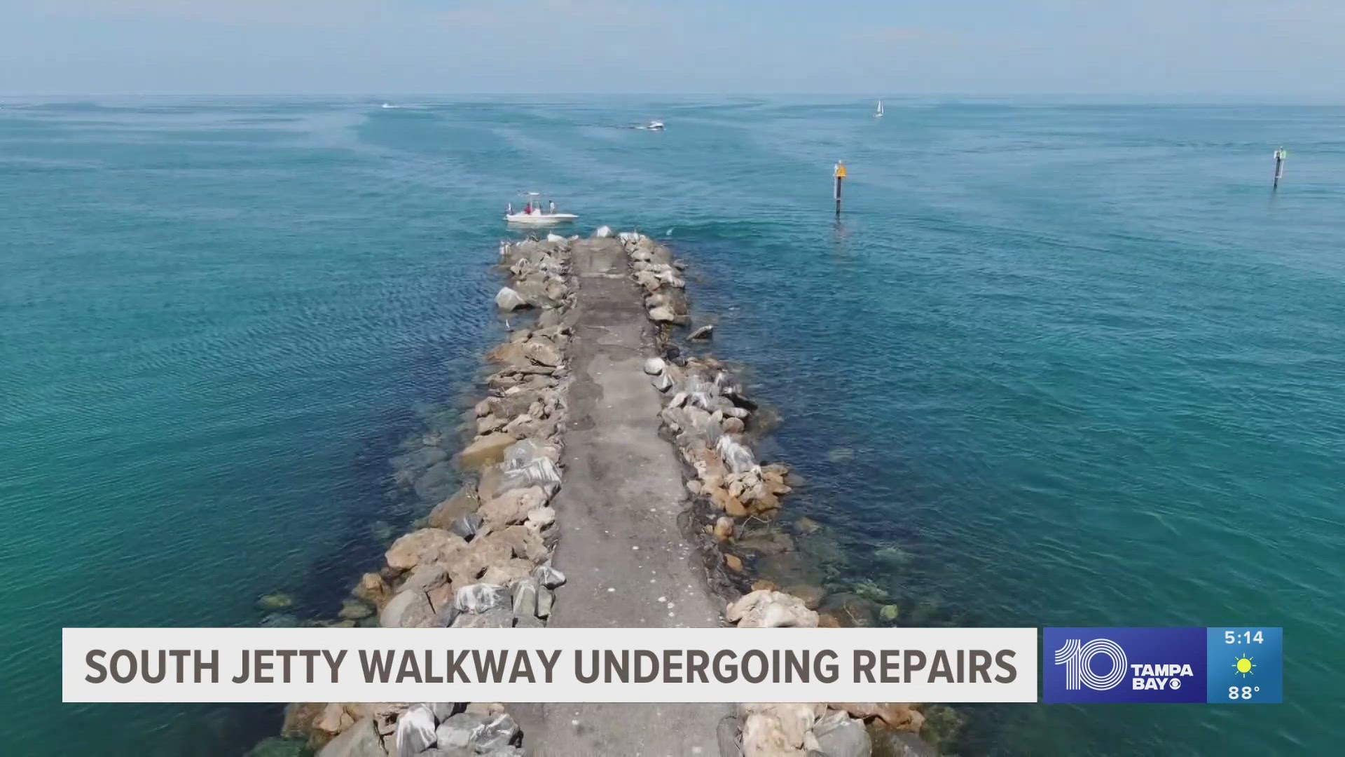 The City of Venice Public Works Department is focusing on the Jetty walkway and relocating rocks that shifted due to the storm.