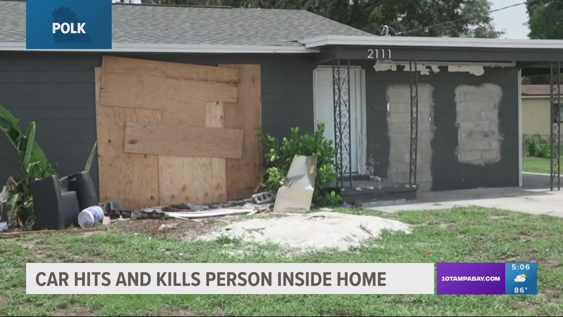 Officers said the driver didn't stop at the stop sign and kept going across North Crystal Lake Drive, hitting two signposts before crashing into the home.